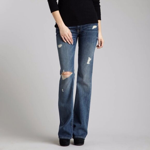 7 For All Mankind Women Bootcut Distressed Stretch Mid Rise Jeans Sz29 Length 31 - Picture 1 of 13